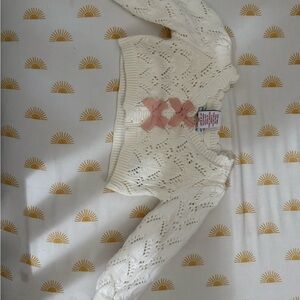 White Knit Baby Sweater with Pink Bow